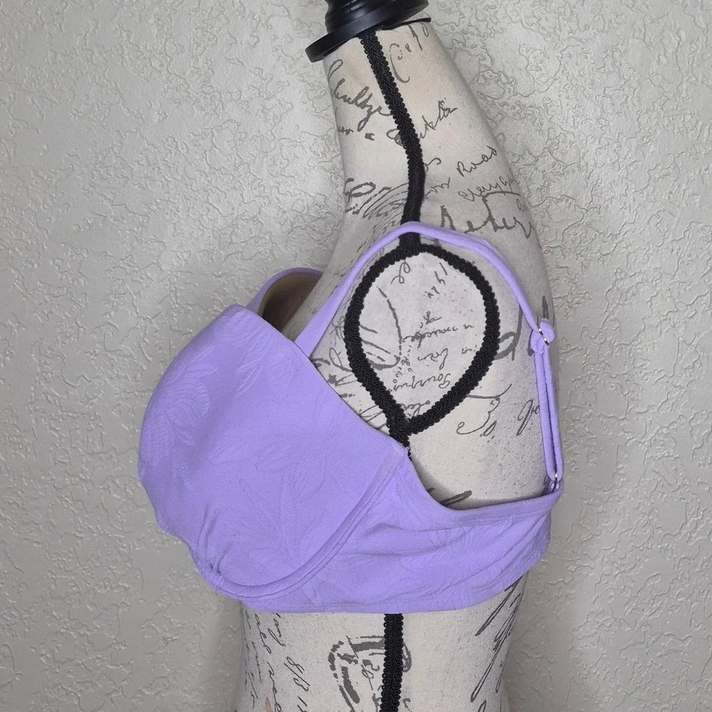 Shade & Shore Purple Floral Underwire Bikini Top 38DD Gold Hook Closure